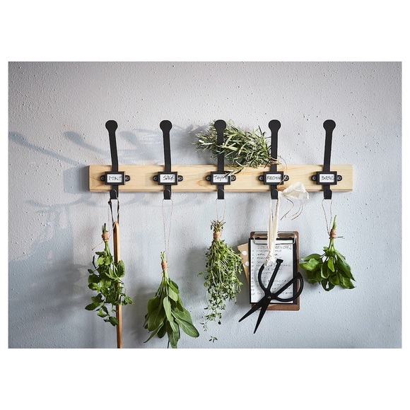 IKEA KARTOTEK Rack with 5 hooks, pine, gray SOLID WOOD 23 ½ "x 7x 2 ¾ " NEW - Picture 1 of 4